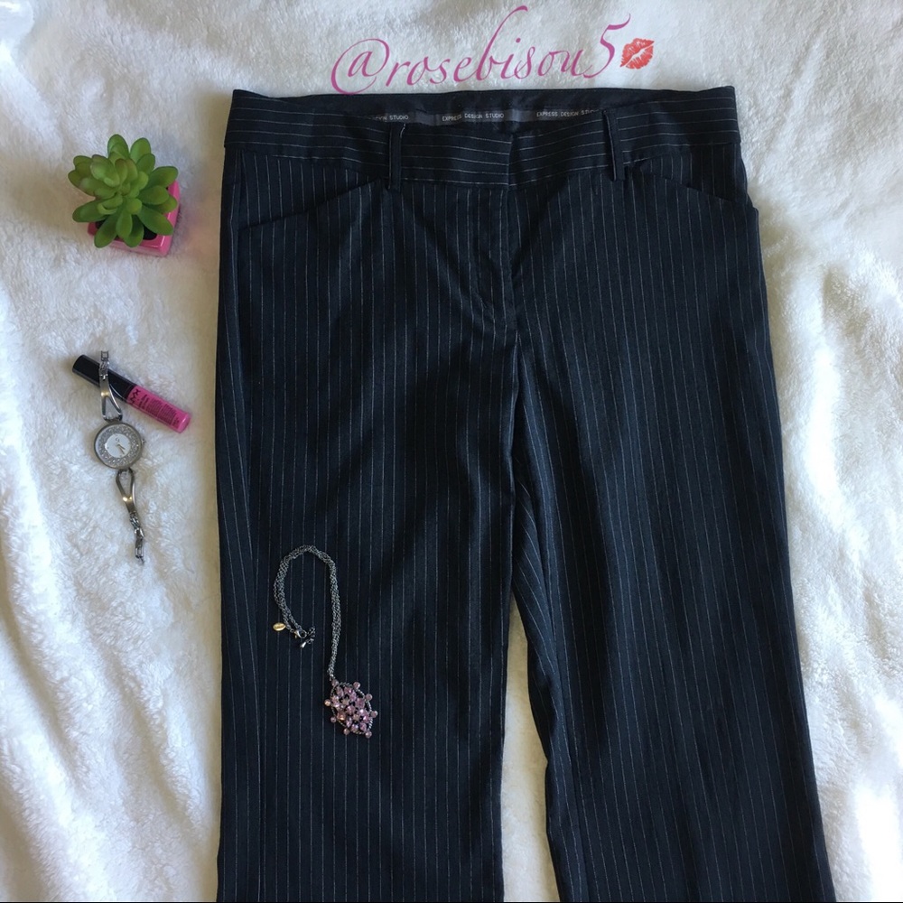 {EXPRESS} Black + Metallic Stripe EDITOR Flare Leg